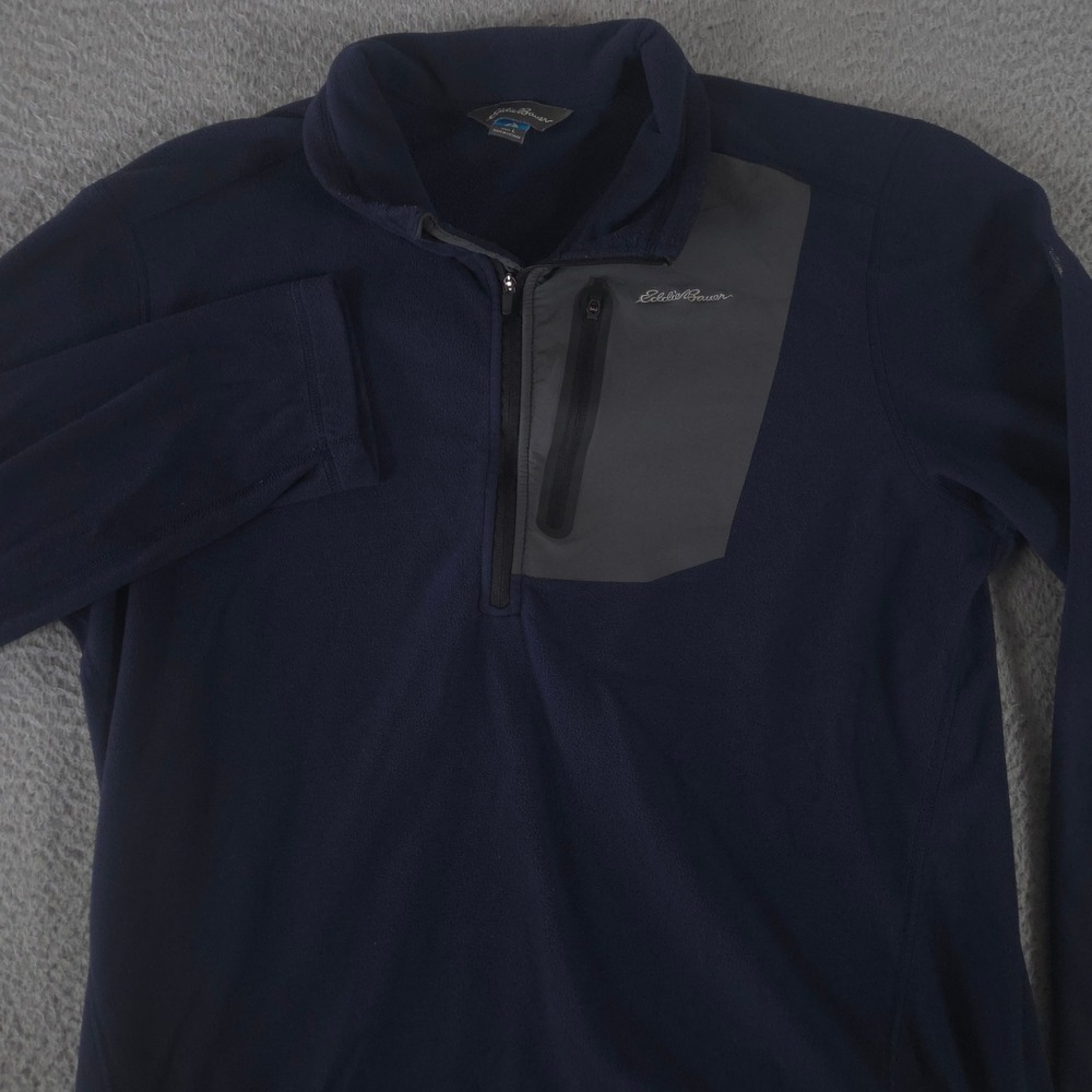 Eddie Bauer Pullover Mens Large Navy First Ascent 1/4 Zip Fleece‎ Chest Pocket